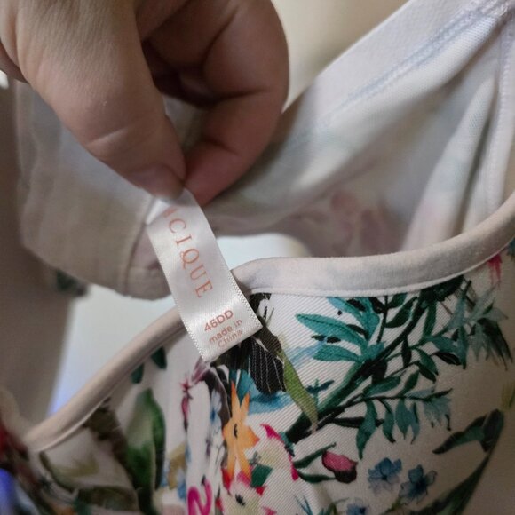 Cacique (Lane Bryant) White Floral Striped Underwire Bra 46DD - Picture 3 of 4